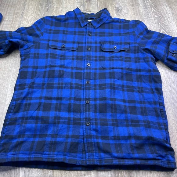 L.L. Bean Sherpa Lined Scotch Plaid Flannel Shirt Blue Black Mens Size XL Reg - Picture 11 of 13